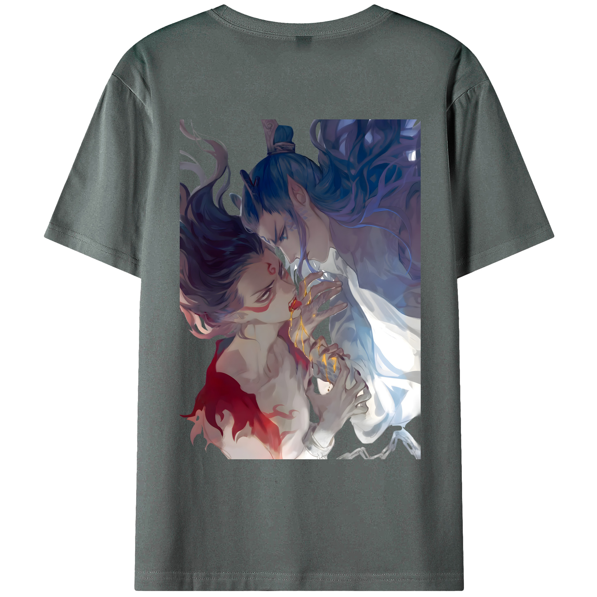 （画像用） Ne Zha 2 ナタ 魔童の大暴れ 綿100％ メンズ半袖Tシャツ（バックプリント） 通気性